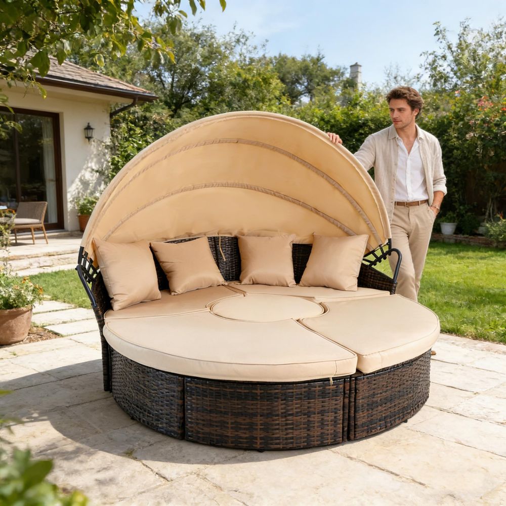 Outdoor Patio Round Daybed wit - Outdoor Furniture Cushion avis et prix