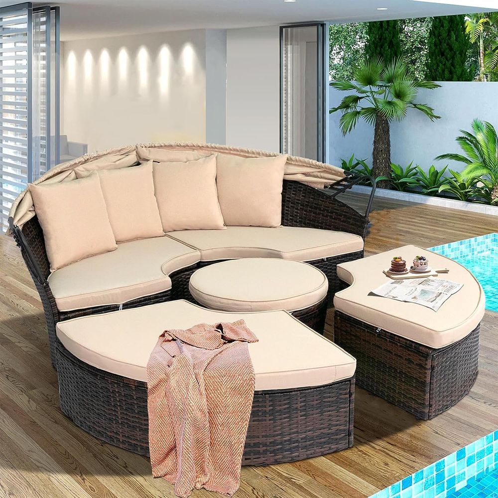 Outdoor Patio Round Daybed wit - Outdoor Furniture Cushion avis et prix