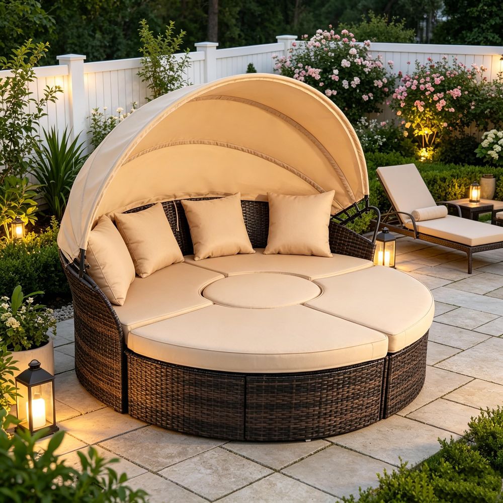 Outdoor Patio Round Daybed wit - Outdoor Furniture Cushion avis et prix